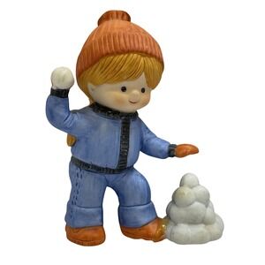 Vintage Enesco Girl Throwing Snowball 1984 Figurine Country Cousins
